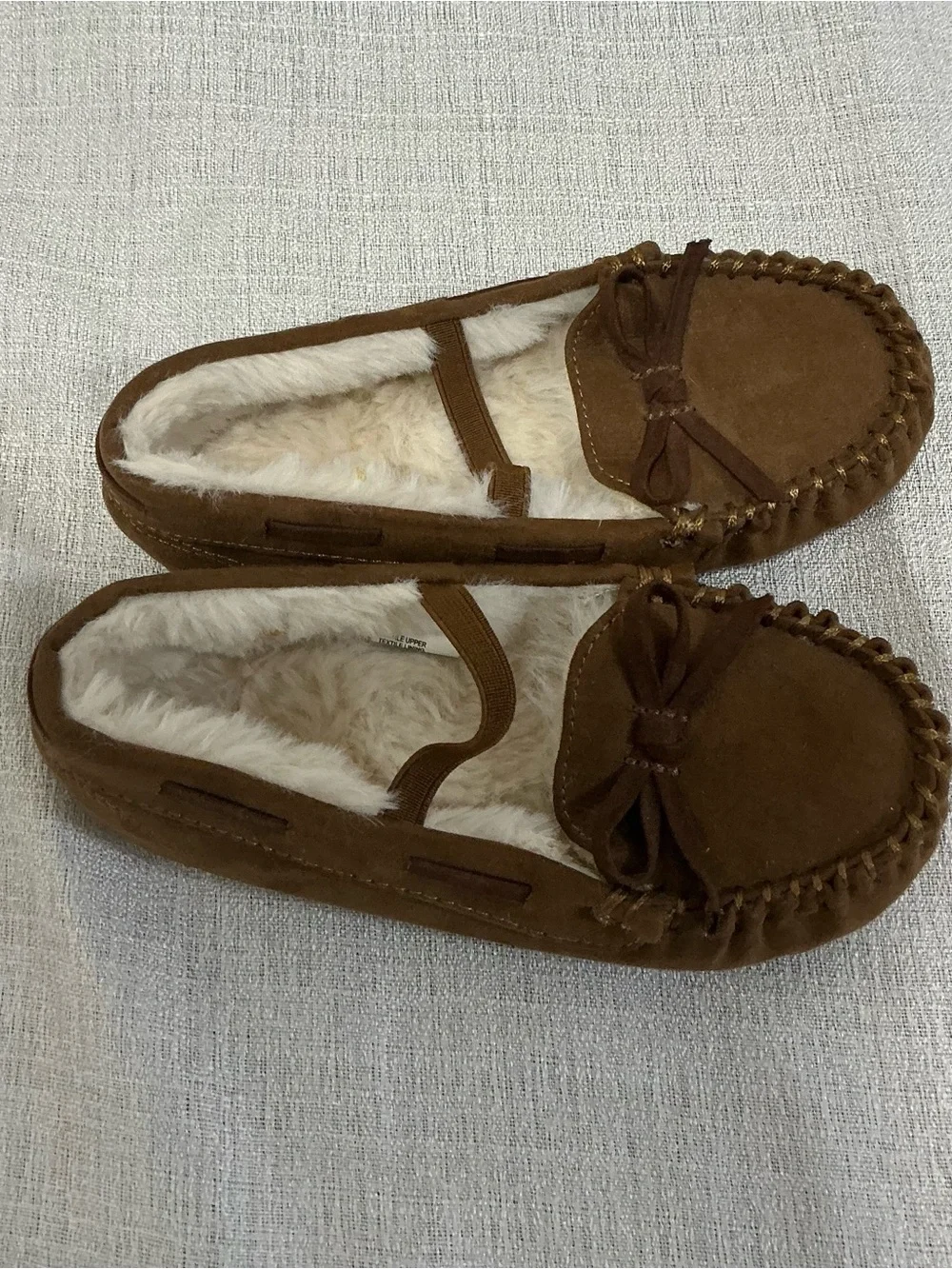 Kids Brown Faux-Suede Fleece-Lined Moccasin Slippers Size 10 Chestnut Brown